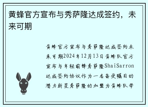黄蜂官方宣布与秀萨隆达成签约，未来可期
